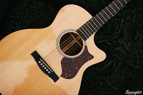 бежевая вырезанная акустическая гитара, гитара, струны, музыкальный инструмент, деревянные, HD обои HD wallpaper
