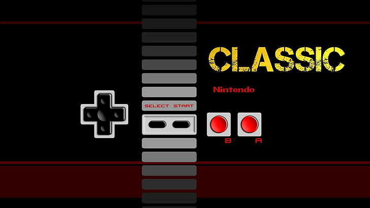 black and red Nintendo Classic controller, minimalism, controllers, Nintendo, video games, consoles, retro games, digital art, HD wallpaper