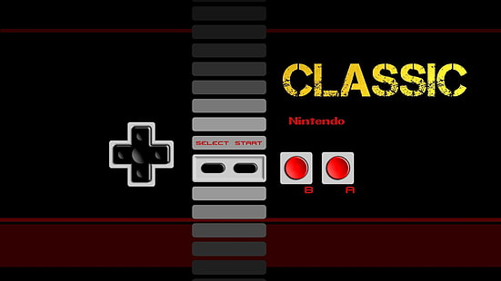 black and red Nintendo Classic controller, minimalism, controllers, Nintendo, video games, consoles, retro games, digital art, HD wallpaper HD wallpaper