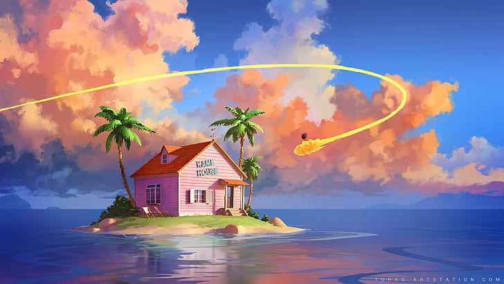 Dragon Ball, Wolke, Goku, Haus, Insel, HD-Hintergrundbild
