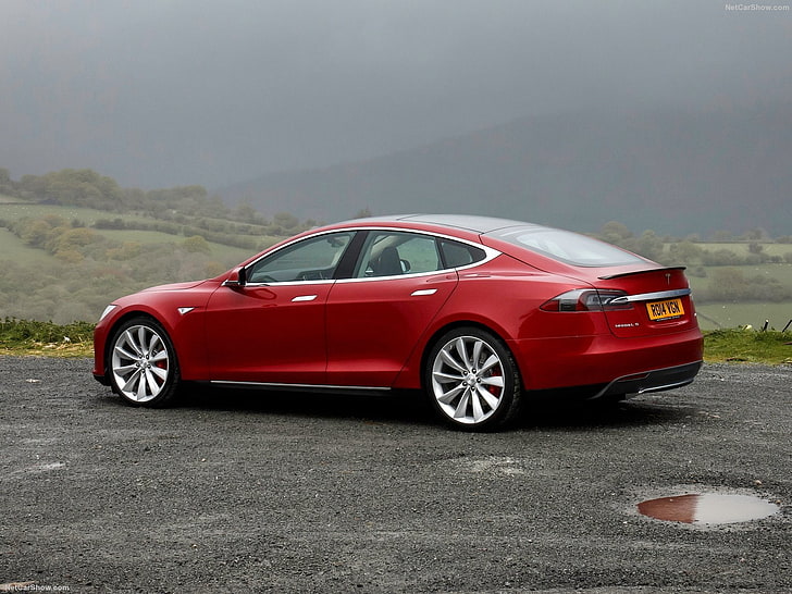 2013, автомобили, електрически, модел-s, p85, червен, tesla, UK-версия, HD тапет