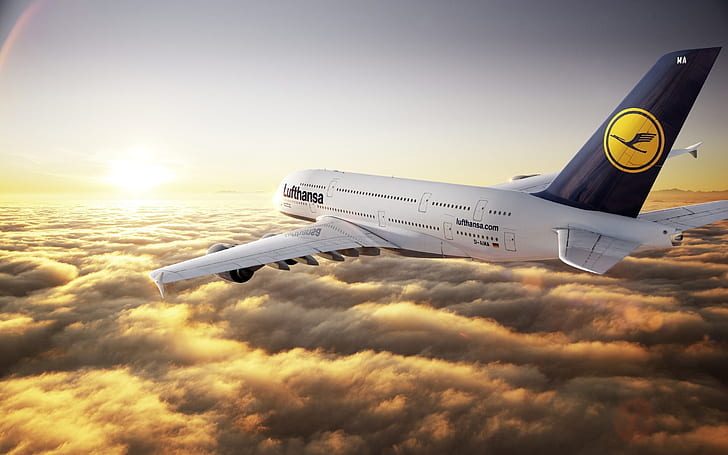 Airbus A380 полети облаци, Airbus, полет, облаци, HD тапет