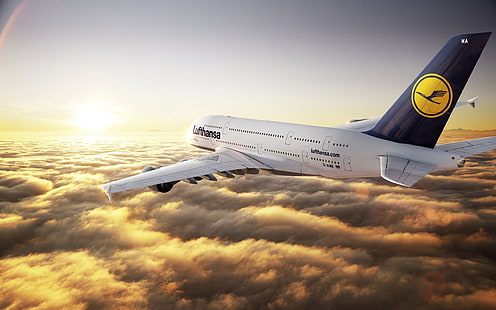Airbus A380 vol nuages, Airbus, vol, nuages, Fond d'écran HD HD wallpaper