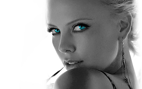 Charlize Theron, pewarnaan selektif, aktris, wajah, wanita, selebriti, Wallpaper HD HD wallpaper