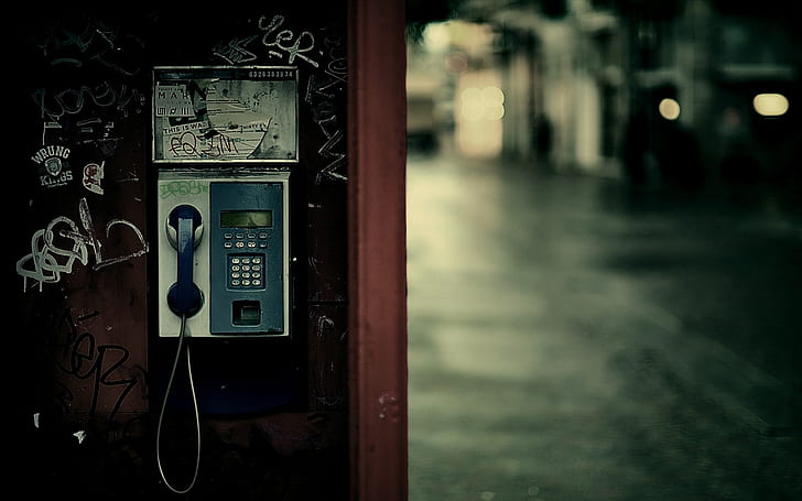 Telefone público, luzes rua, telefone público, rua, luzes, HD papel de parede