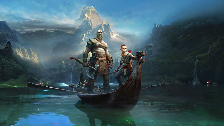 Ilustración de personajes del juego, póster de God of War, God of War, Kratos, Sony, PlayStation 4, God of War (2018), Fondo de pantalla HD