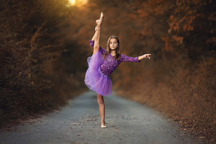 vestido de tutu roxo infantil, dança, menina, bailarina, HD papel de parede