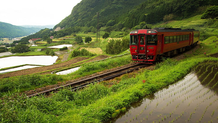 赤い電車、日本、電車、鉄道、 HDデスクトップの壁紙