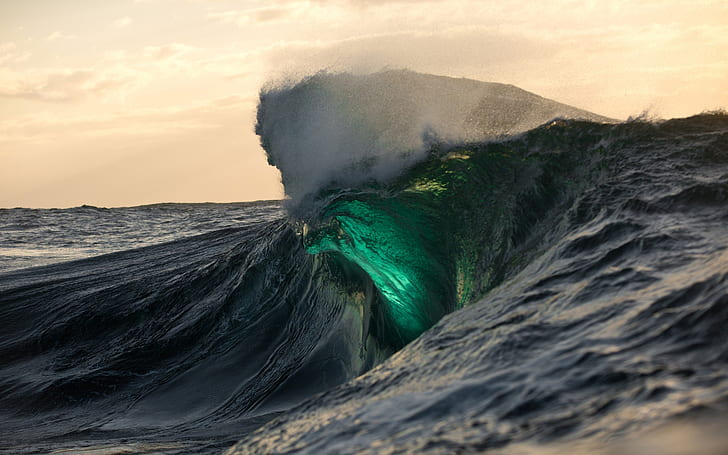 Удивителна зелена вълна, вълна, зелена вълна, океан, HD тапет