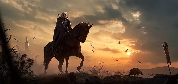 The Witcher, The Witcher 3: Wild Hunt, Geralt of Rivia, Cheval, Guerrier, Fond d'écran HD