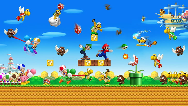 Video game Super Mario, Yoshi, bowser, Nintendo, seni digital, kolase, Super Mario Bros, video game, Wallpaper HD