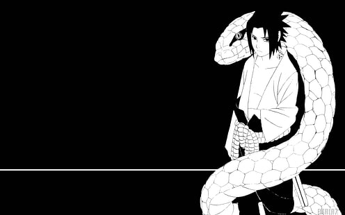 Саске со змеей, Учиха Саске, с, Саске, змея, аниме, HD обои HD wallpaper