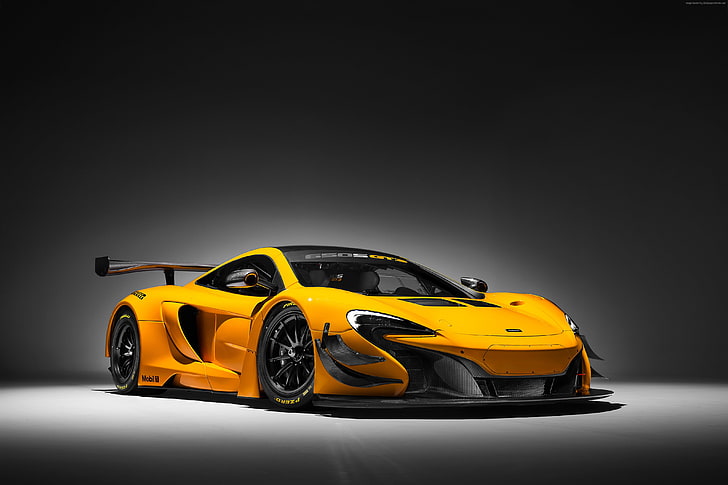 Salón Internacional del Automóvil de Ginebra 2016, McLaren 650S GT3, amarillo, coche deportivo, Fondo de pantalla HD