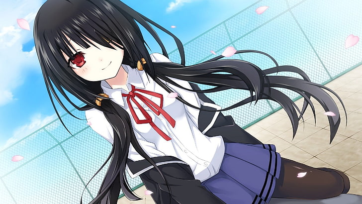personagem de anime feminino vestindo uniforme escolar no papel de parede do telhado, data de um show, Tokisaki Kurumi, anime, meninas anime, estudante, HD papel de parede