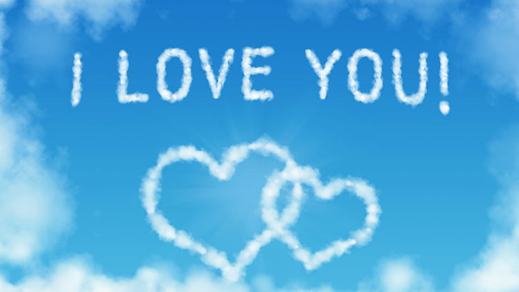 Hamparan teks I Love You, gambar cinta, hati, 5k, awan, Wallpaper HD