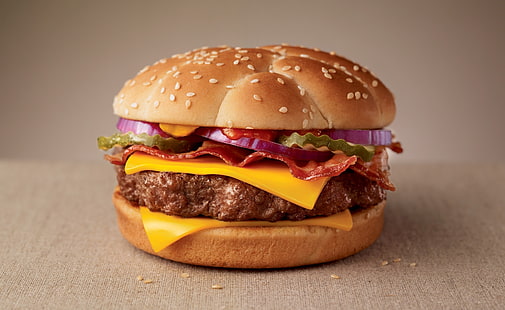 Бургер за бързо хранене, хамбургер с бекон, Храна и напитки, Бързо, Храна, Бургер, HD тапет HD wallpaper