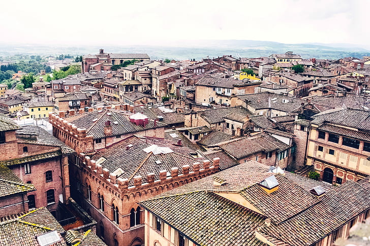 イタリア、ペペネロ、シエナ、古い建物、町、都市の景観、屋根、 HDデスクトップの壁紙