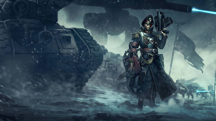 Soldat, der Gewehrillustration, Warhammer 40.000, Schlacht, Yarrick, Kommissar hält, HD-Hintergrundbild