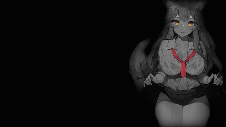 selektive Färbung, einfacher Hintergrund, dunkler Hintergrund, schwarzer Hintergrund, Anime-Mädchen, HD-Hintergrundbild