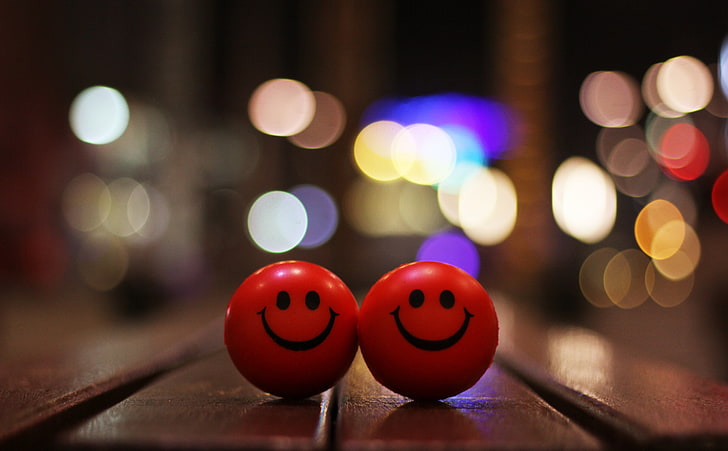 Happy Smiley, two round red smiley beads, Cute, Happy, Desktop, Smiley, valentine day, canon, bokeh, web, HD wallpaper