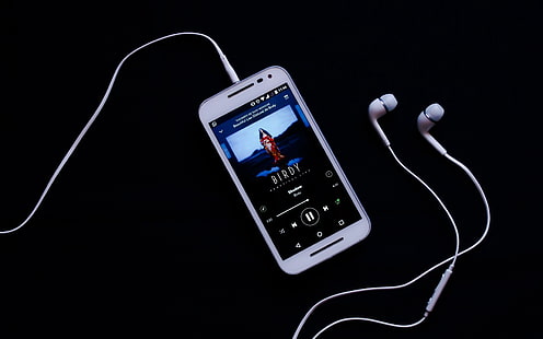 smartphone Android putih dan earbud, samsung, headphone, smartphone, Wallpaper HD HD wallpaper