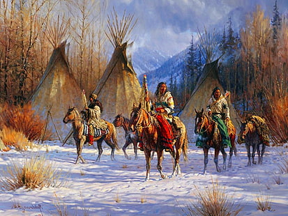 american, art, artwork, indian, native, painting, people, warrior, western, HD wallpaper HD wallpaper