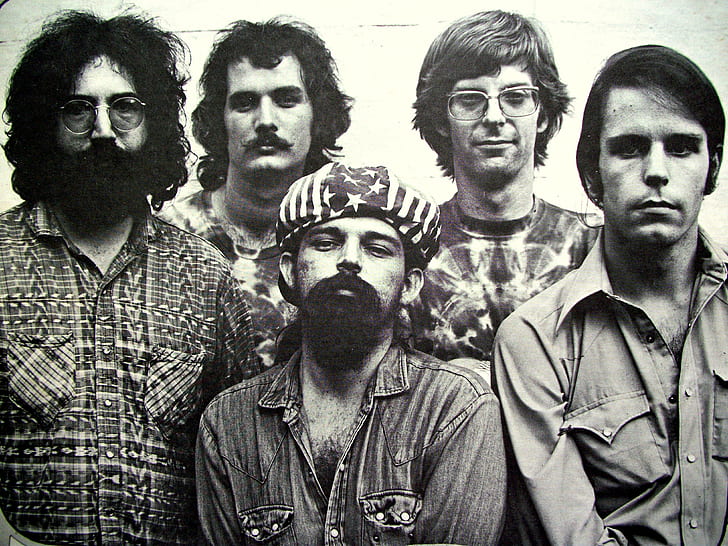 grateful dead, rock band, psychedelic rock, jerry garcia, gray scale photo of mens, grateful dead, rock band, psychedelic rock, jerry garcia, HD wallpaper