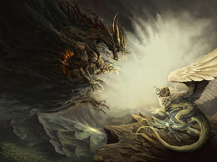 Two monster digital wallpaper, dragon, monster, fight, Peril of Guarding .  by Alector Fencer, HD wallpaper | Wallpaperbetter