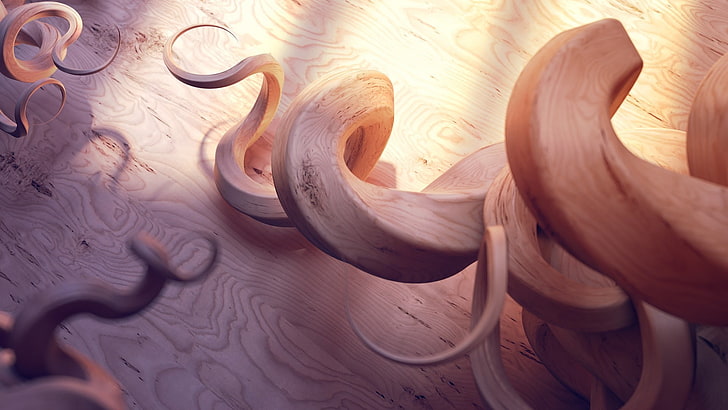 brązowa drewniana tapeta twirl, 3D, drewno, spirala, Razer, Tapety HD