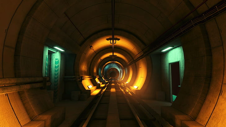 pipa video game kereta bawah tanah oranye Mirrors Edge tangkapan layar terowongan kereta api, Wallpaper HD