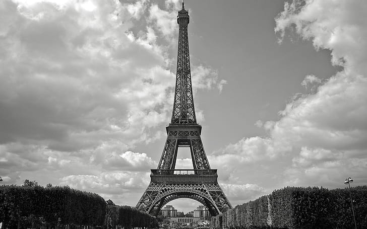 Айфелова кула Париж BW HD, bw, архитектура, кула, Париж, Айфел, HD тапет