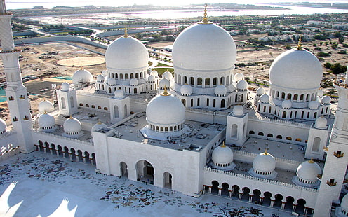 Abu Dhabi Sheikh Zayed Grand Mosque United Arab Emirates View From The Minaret Hd Wallpaper For Desktop 1920×1200, HD wallpaper HD wallpaper