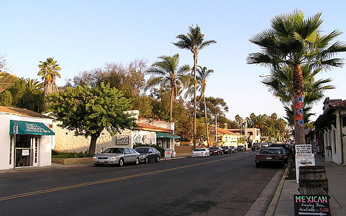 Миссия, Сан-Диего, Калифорния, США, Улица, Автомобили, Пальмы, HD обои HD wallpaper