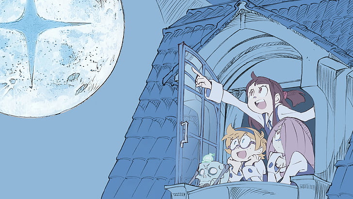 Anime, Anime Girls, Mond, offener Mund, Little Witch Academia, HD-Hintergrundbild