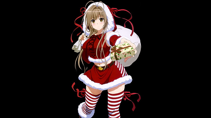 момиче, Коледа, аниме, подарък, весела Коледа, празник, блондинка, азиатски, весели празници, манга, Дядо Коледа, японски, чорапогащник, ориенталски, азиатски, чорапогащи, униформа, Amagi Brilliant Park, Sento Isuzu, HD тапет