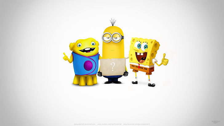 Minions and SpongeBob Squarepants illustration, spongebob, minion, kevin, super team, HD wallpaper