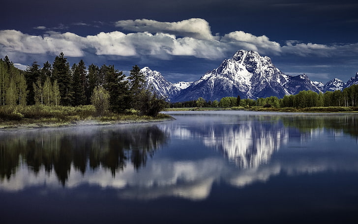 Etendue d'eau calme et montagnes fond d'écran numérique, réflexion, Wyoming, Grand Teton, Parc national de Grand Teton, Mont Moran, Snake River, la rivière Snake, Fond d'écran HD