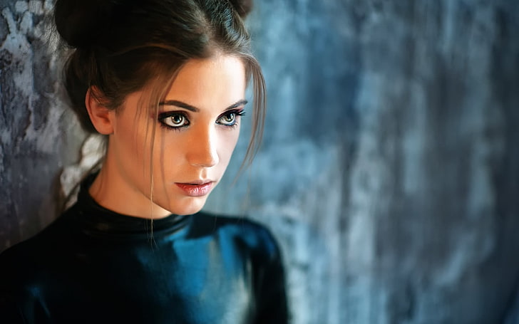 Blurred, brunette, eyes, face, Fahrbar+, Long Hair, model, women, Xenia Kokoreva, HD wallpaper