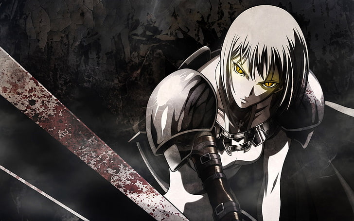 Męska postać anime z ilustracją broni, anime, miecz, wojownik, spojrzenie, krew, Tapety HD
