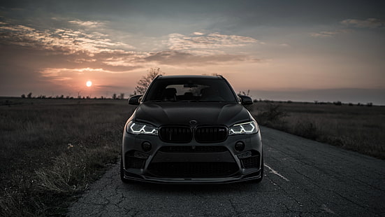 zachód słońca, widok z przodu, 2018, BMW X5, X5M, Z Performance, Tapety HD HD wallpaper