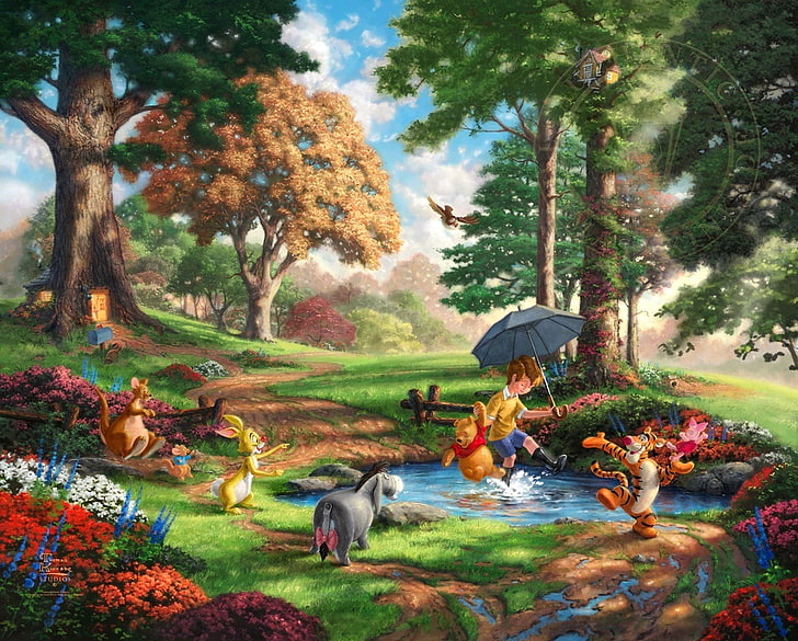 ภาพประกอบ Winnie the Pooh, ป่า, ต้นไม้, ดอกไม้, ห้องเก็บของ, ของเล่น, กระต่าย, ศิลปะ, Winnie The Pooh, ไม้, Thomas Kinkade, Walt Disney, ครบรอบ 50 ปี, คอลเลกชัน Disney ในฝัน, Tiger, Donkey, Winnie-the-Pooh , Alan Alexander Milne, Christopher Robin, Winnie-The-Pooh and All, Winnie the Pooh and all-all-All, Kanga, วอลล์เปเปอร์ HD