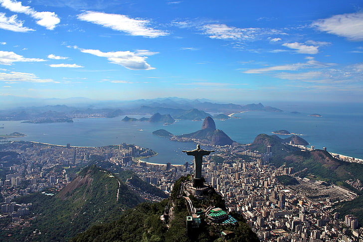 Christ The Redeemer, Brazil, ภูมิทัศน์, ภูเขา, มหาสมุทร, ชายฝั่ง, ทัศนียภาพ, อ่าว, บราซิล, megapolis, Rio de Janeiro, รูปปั้นของ Christ the Redeemer, วอลล์เปเปอร์ HD