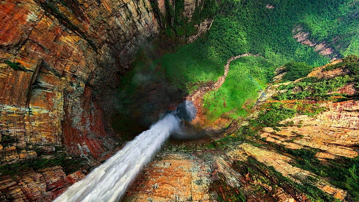 Венецуела, водопад, пейзаж, природа, планината Рорайма, каньон, гора, HD тапет