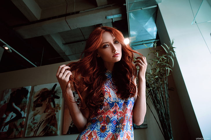 women, redhead, portrait, rear view, HD wallpaper