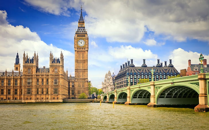 London Bridge and Big Ben, tamisa, parliament, museum, cathedral, clock, HD wallpaper