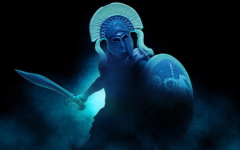 Gladiator, der Schild- und Schwerttapete, Fantasiekunst, Krieger hält, HD-Hintergrundbild HD wallpaper