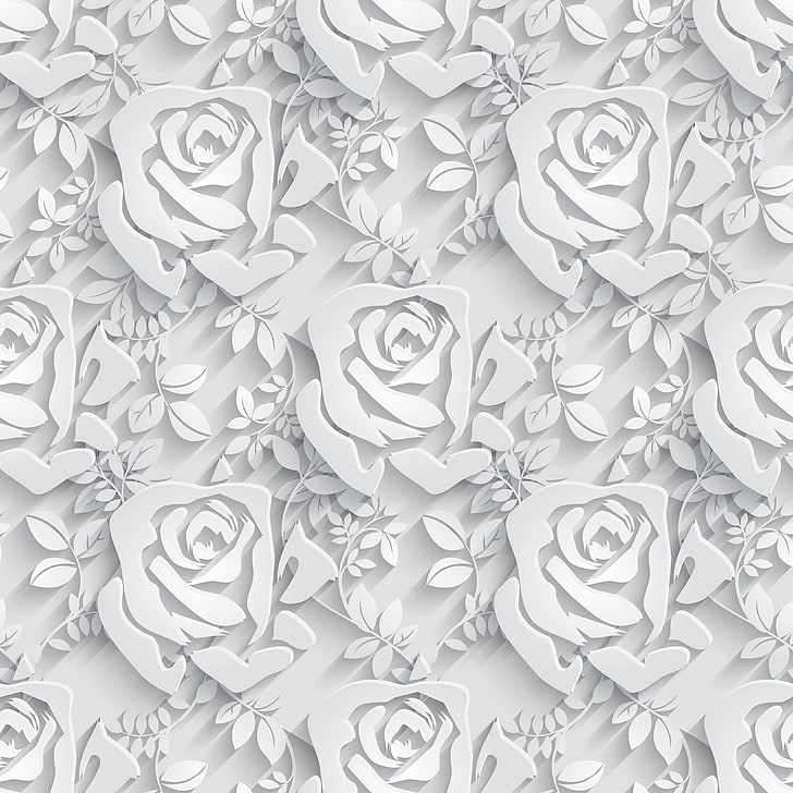 vit ros blommor snidade dekor, rosor, blommor, mönster, sömlös, blommig, HD tapet