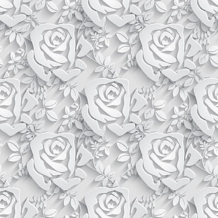 ดอกกุหลาบสีขาวแกะสลักประดับ, กุหลาบ, ดอกไม้, รูปแบบ, ไร้รอยต่อ, ดอกไม้, วอลล์เปเปอร์ HD HD wallpaper