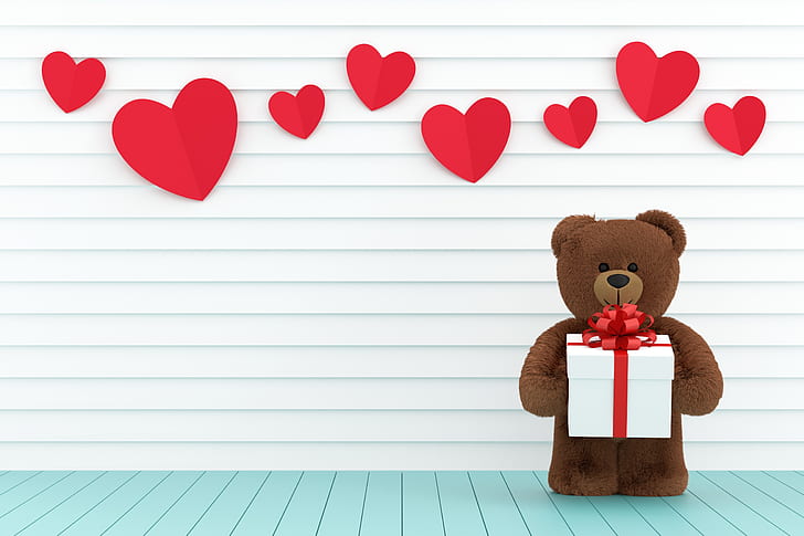 love, toy, heart, bear, hearts, red, wood, romantic, teddy, valentine's day, gift, cute, HD wallpaper