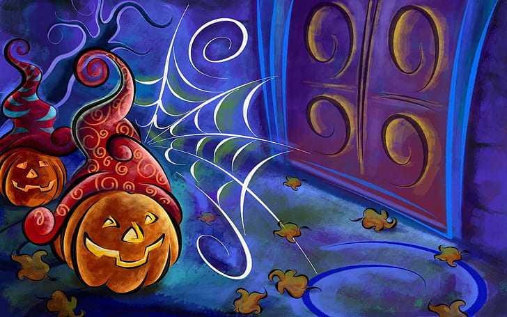 Abstrakt Halloween, jack o-lykta nära fönster halloween illustration, halloween, abstrakt, 3dandcg, 3d och abstrakt, HD tapet
